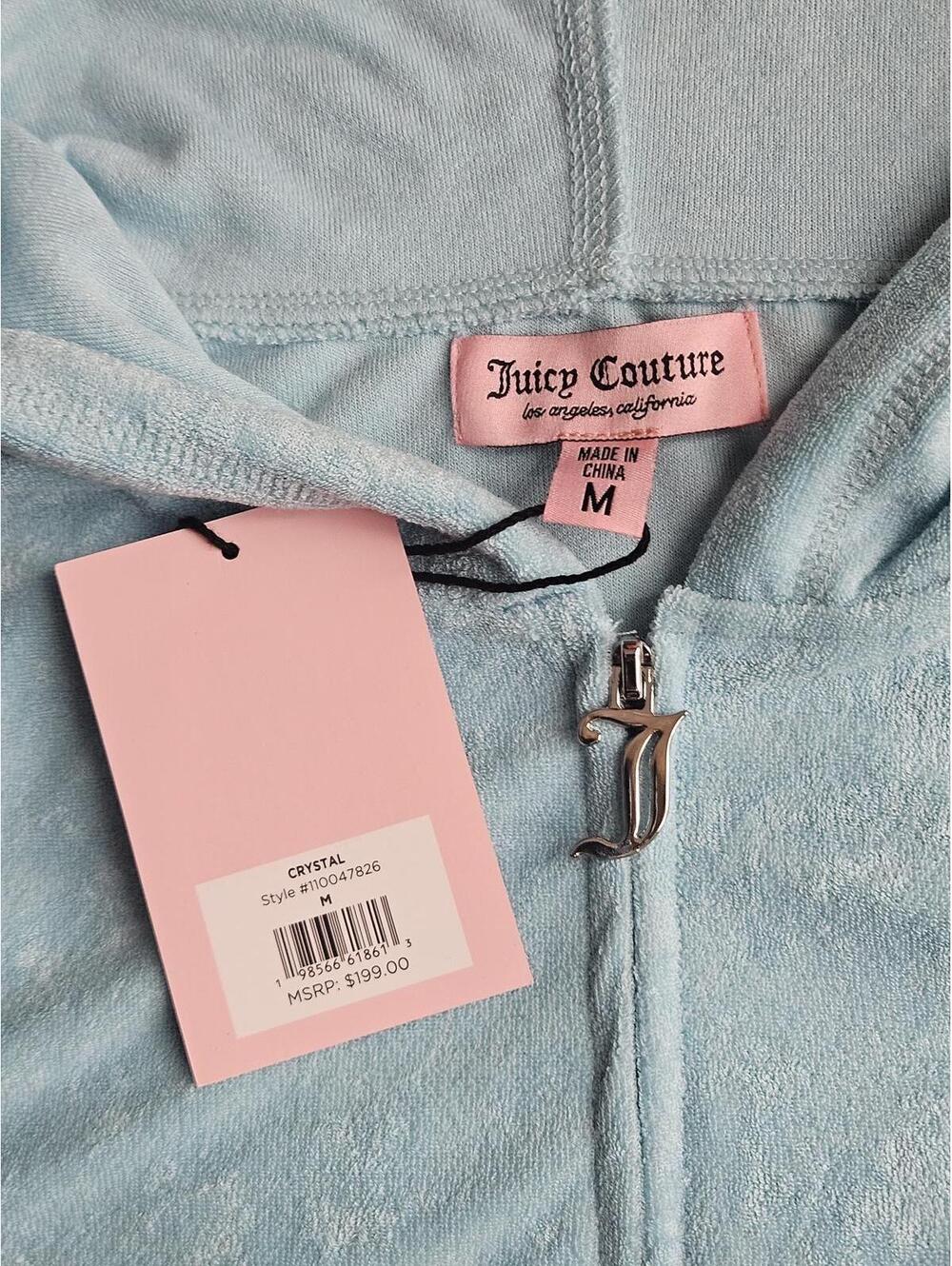 NWT Juicy Couture Crystal Blue Terry Cloth Tracksuit Rhinestone Set Size M E/17 - Picture 4 of 6